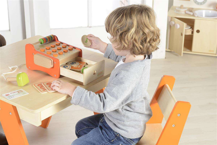 Drewniana Kasa Sklepowa Dla Dzieci + Pieniądze i Karta Kredytowa Masterkidz