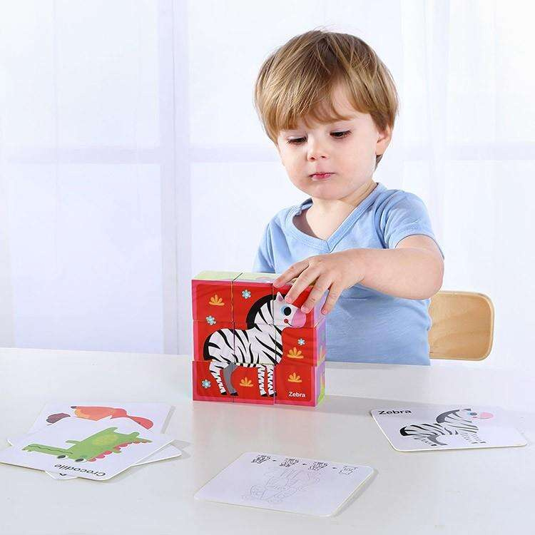 TOOKY TOY Układanka Bloki Kostki Sześciany Puzzle Zwierzęta + wzorniki
