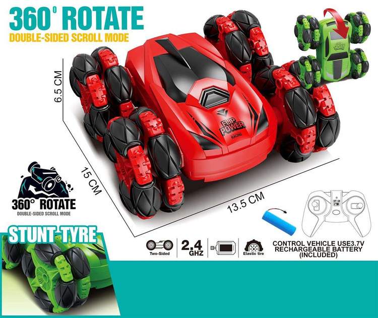 WOOPIE Zdalnie Sterowane Auto RC Akrobata Rotacja 360 z Pilotem 2,4 GHz