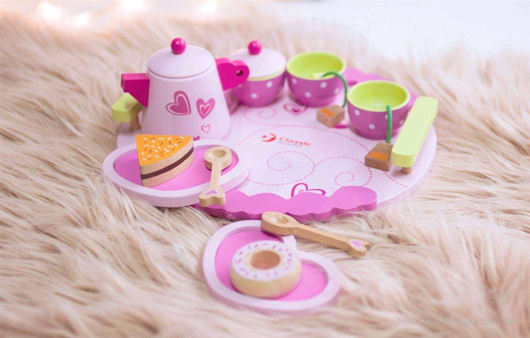 Classic World Śliczny Drewniany Zestaw Kawowy Do Herbaty z Tacą