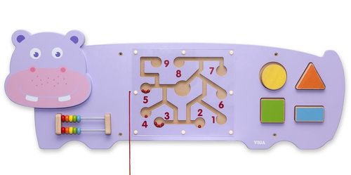 Sensoryczna tablica manipulacyjna Hipopotam drewniana Viga Toys