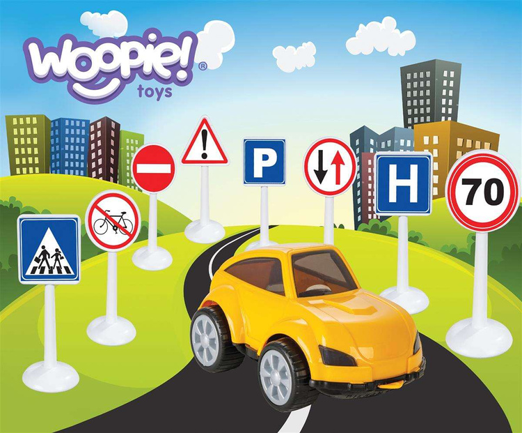 WOOPIE Zestaw Edukacyjny Mini Znaków Drogowych 16 el. + Samochodzik