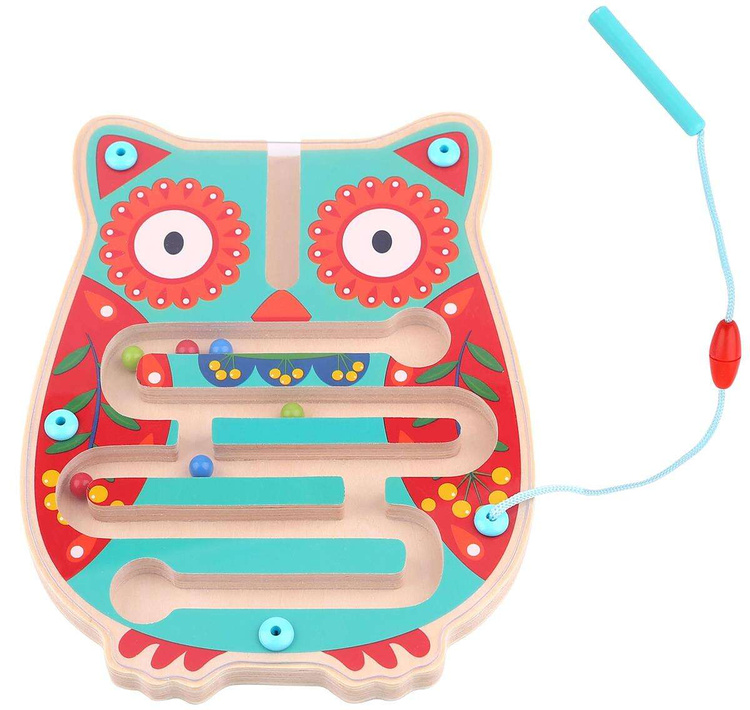 TOOKY TOY Drewniana Tablica Zrecznościowa Labirynt Magnetyczny Gra Logiczna Sowa