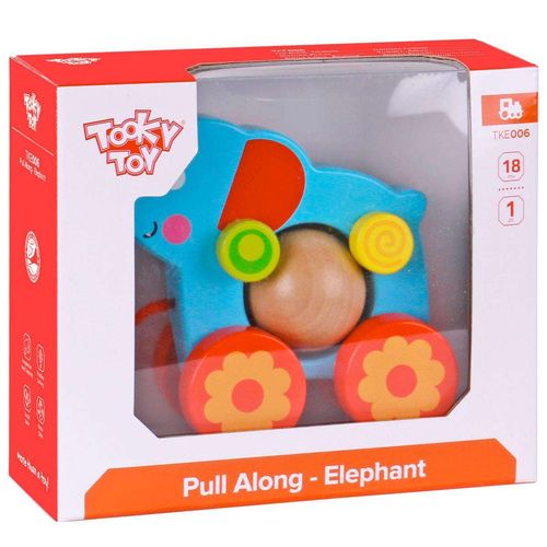 TOOKY TOY Drewniany Słoń Do Ciągnięcia za Sznureczek