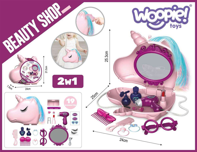 WOOPIE Toaletka dla Dziewczynki 2w1 Salon Piękności w Torebce Jednorożec