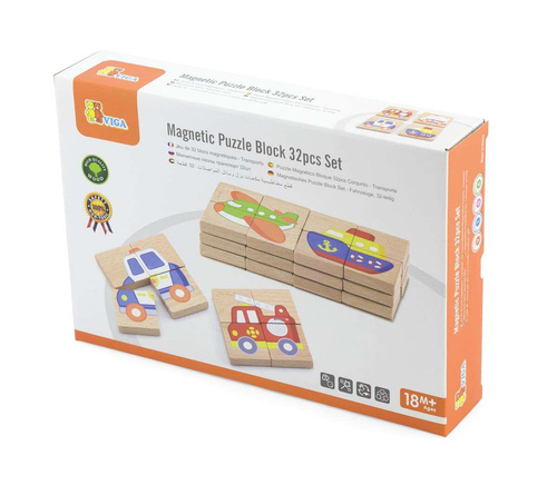 Układanka drewniana puzzle magnetyczne - pojazdy - Viga Toys