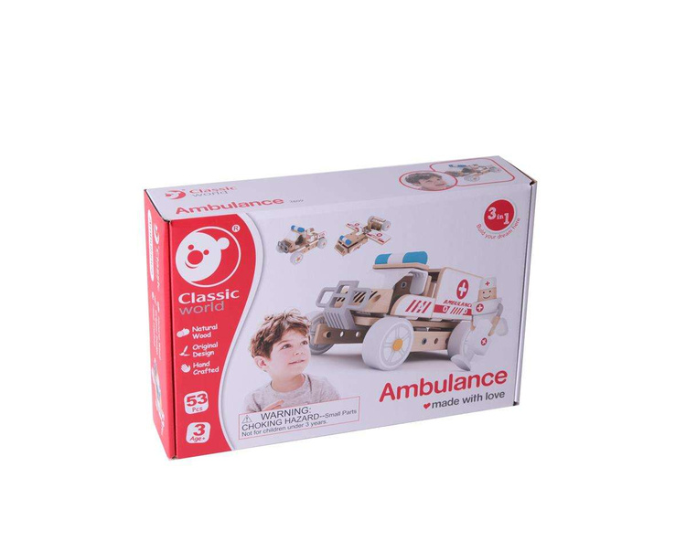 Klocki Konstrukcyjne Ambulans Karetka Samochodzik Dla Dzieci Classic World Drewniany