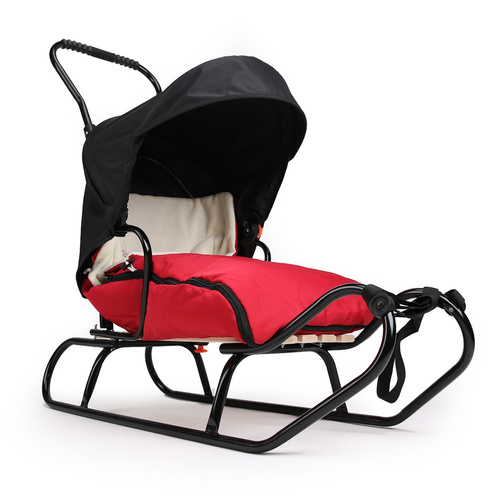 Sanki dziecięce teo&gigi COLOUR LINE+ czerwony śpiworek z budką i reg. pchaczem 