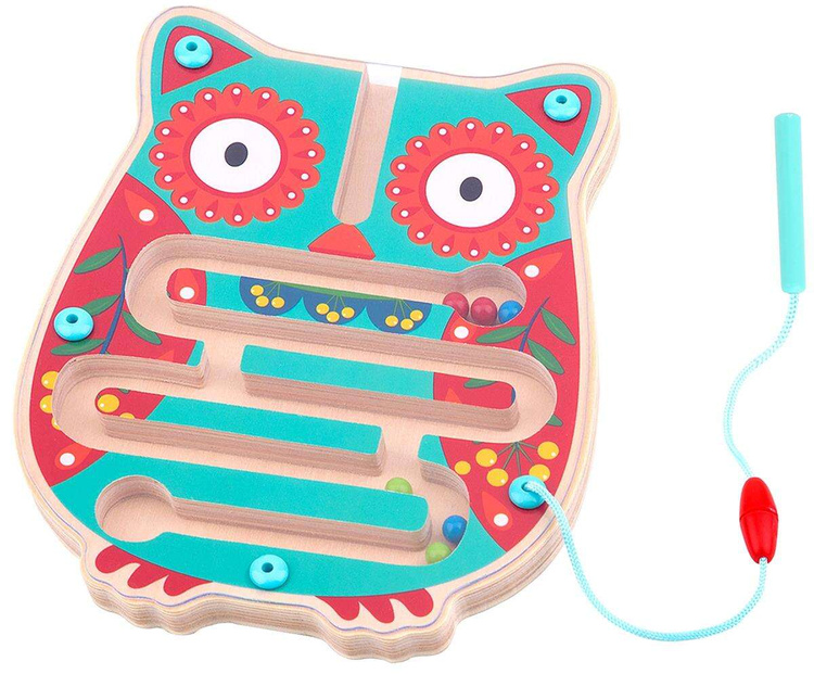 TOOKY TOY Drewniana Tablica Zrecznościowa Labirynt Magnetyczny Gra Logiczna Sowa