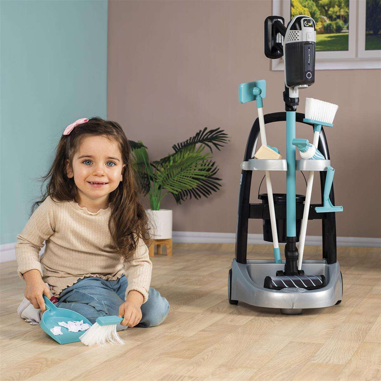 SMOBY Wózek do sprzątania z odkurzaczem Rowenta z dźwiękiem + 10 akcesoriów